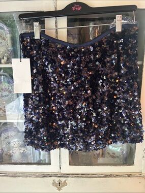 Zara Sequin Mini Skirt - Navy Blue